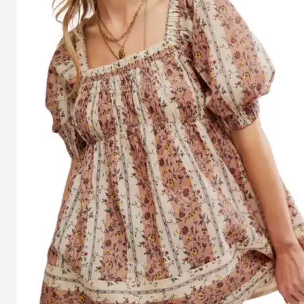 Free People Women's Floral Print Short Sleeve Blouse